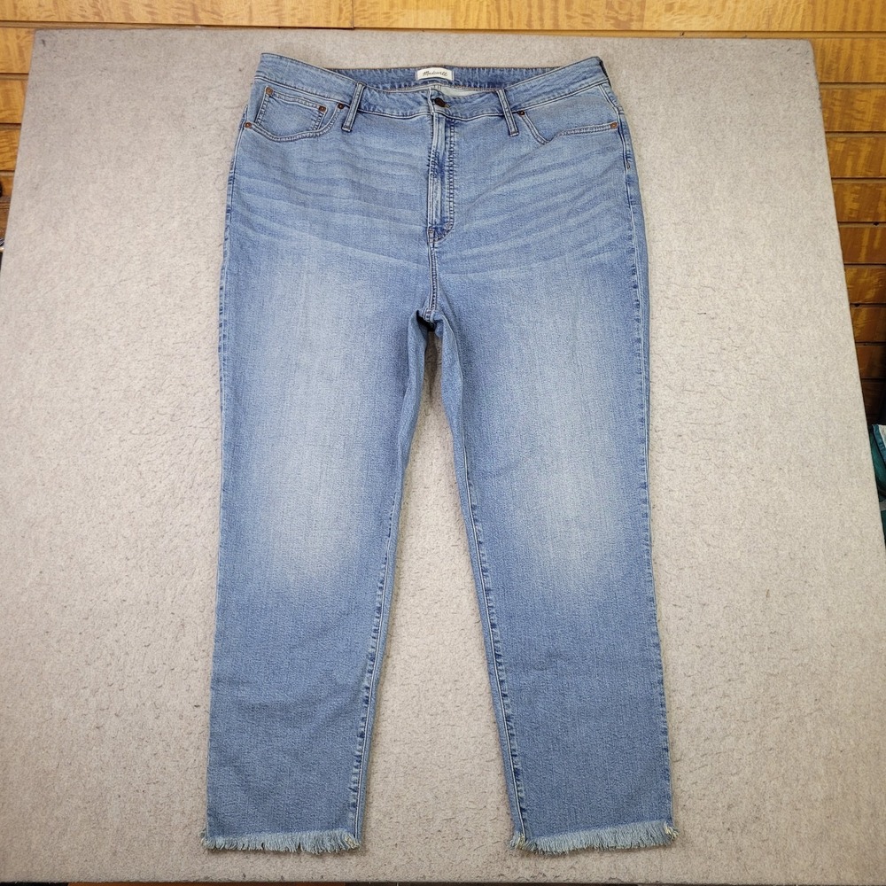 Madewell Relaxed Fit Jeans Women's 42x28 Raw Hem High Rise Blue Denim Stretch
